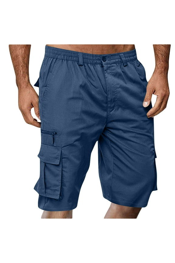 Men's and Big Men's Cargo Shorts George Multi-Pocket Zipper Elastic Waist Cargo Short, Navy,L