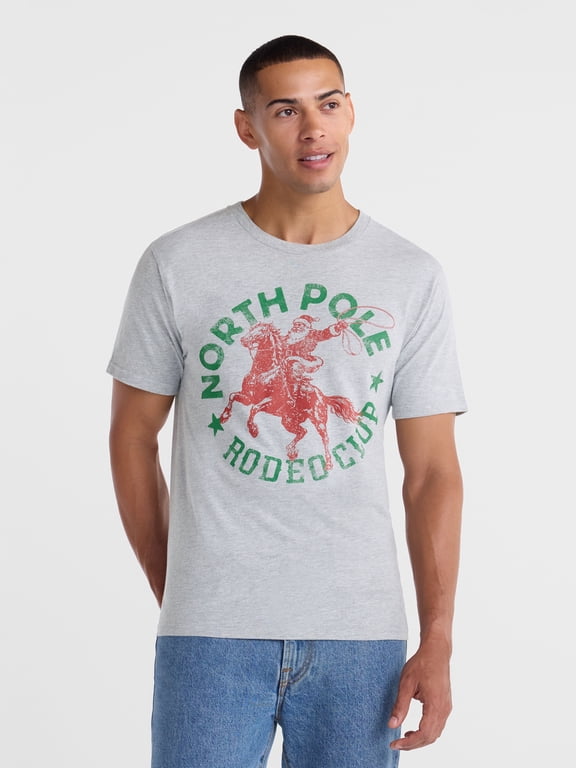 Men's Christmas Santa Rodeo Graphic Tee, Sizes XS-4XLT