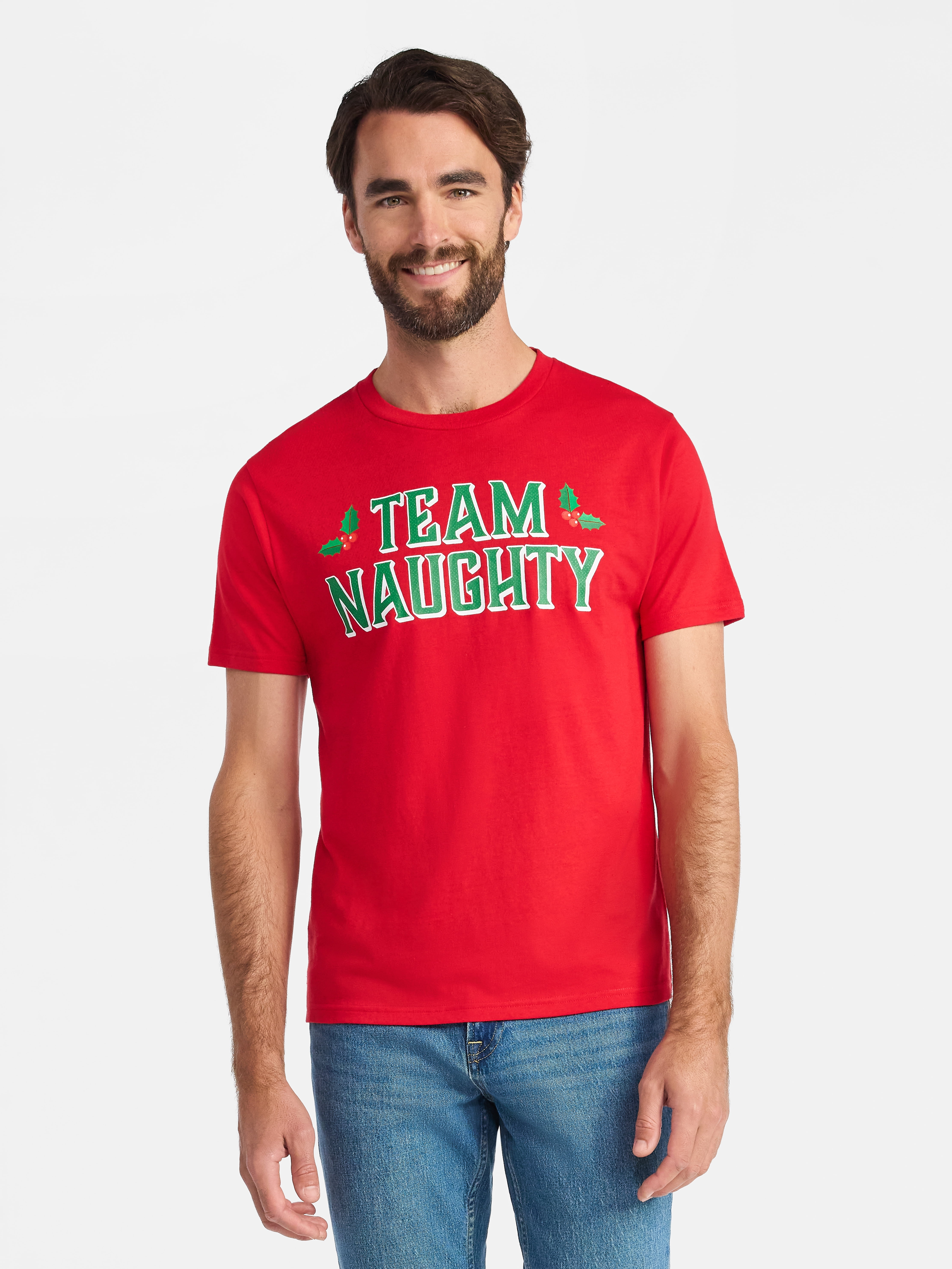 Christmas Men's and Big Men's Team Naughty Graphic Tee from Holiday Time, Sizes XS-3XL