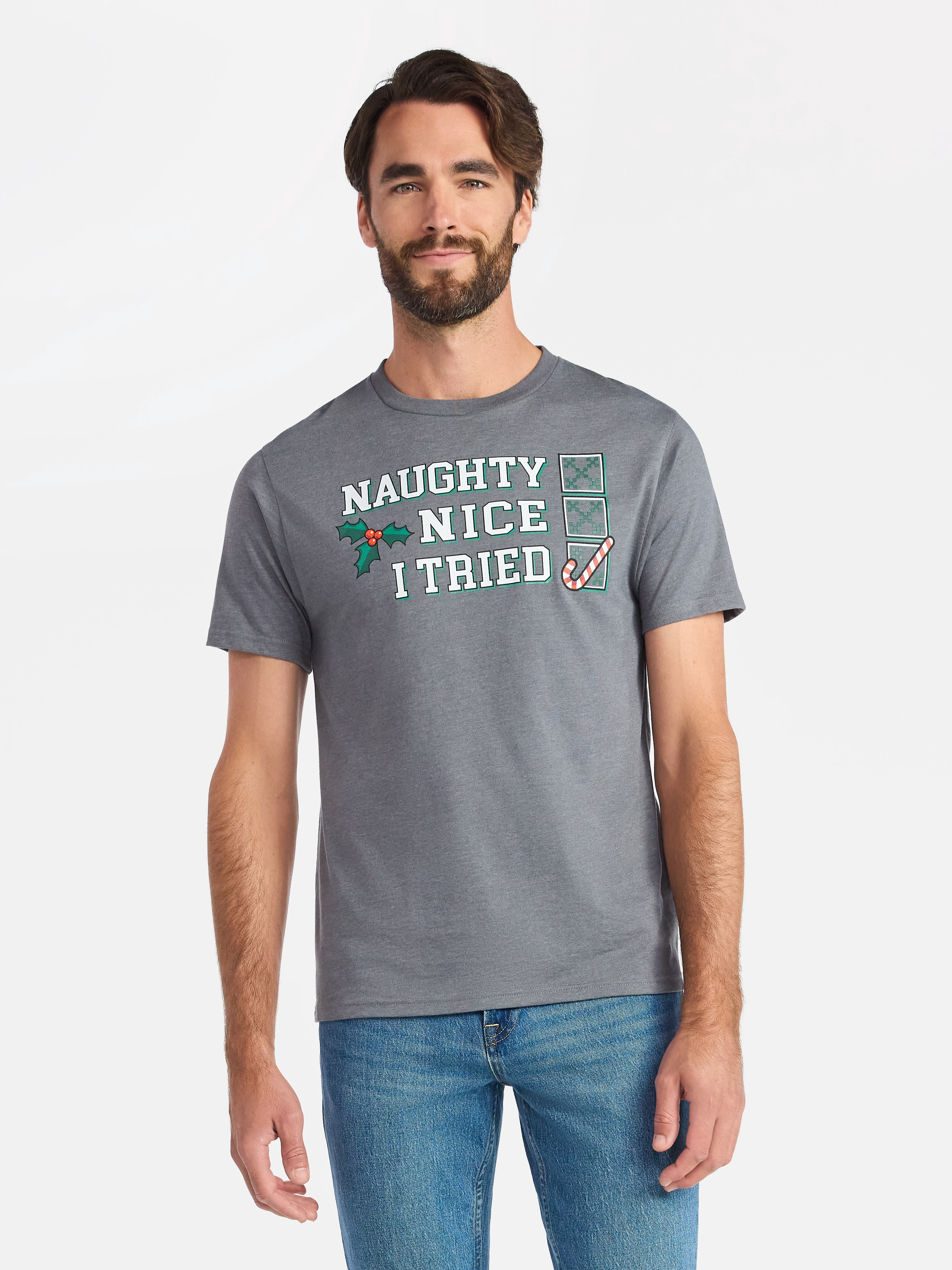 Christmas Men's and Big Men's Naughty Nice Graphic Tee from Holiday Time, Sizes XS-3XL