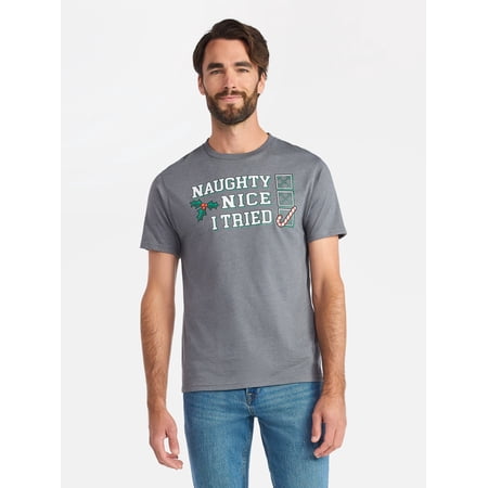 Holiday Time Men's and Big Men's Naughty Nice Christmas Graphic Tee, Sizes XS-3XL