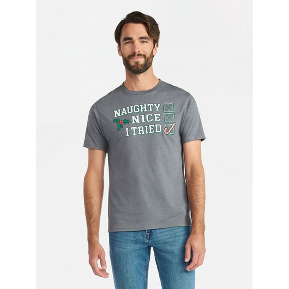 Christmas Men's and Big Men's Naughty Nice Graphic Tee from Holiday Time, Sizes XS-3XL