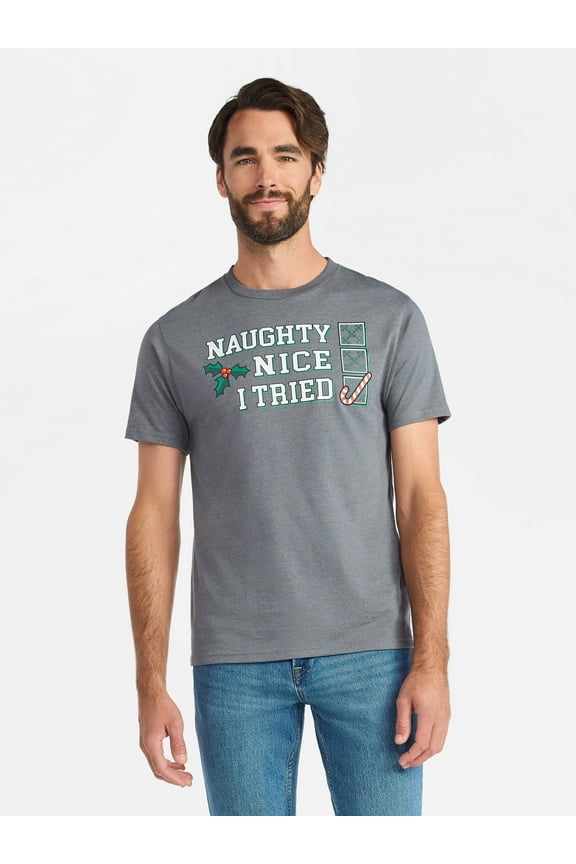 Christmas Men's and Big Men's Naughty Nice Graphic Tee from Holiday Time, Sizes XS-3XL