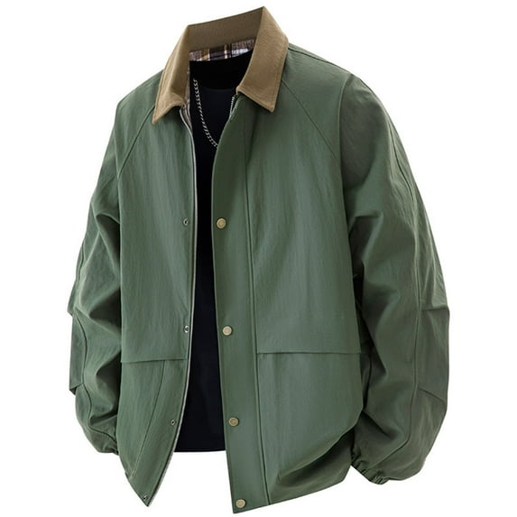 Men's and Big Men's Jacket Green Zip Up Jacket Warm Casual Button Plain Winter Clothes for Men