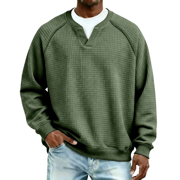 Men's and Big Men's Long Sleeve Waffle Knit Lightweight Pullover T-Shirt