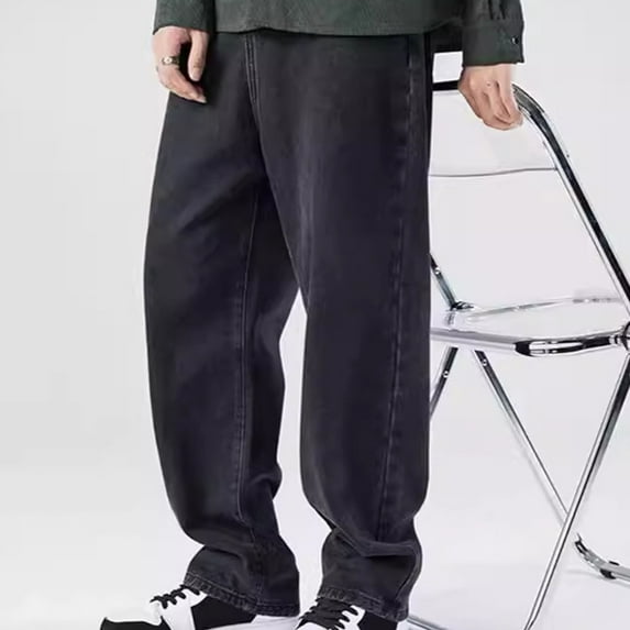 Men's and Big Men's Loose Fit Jeans Retro Casual Solid Color Pocket Comfortable Straight Leg Pants Black XL Jeans for Men