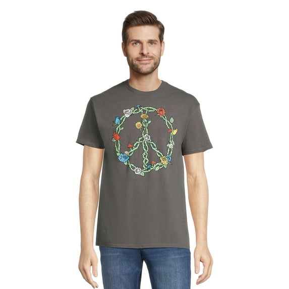 Men's and Big Men's Peace Sign Graphic Tee with Short Sleeves, Sizes S-3XL