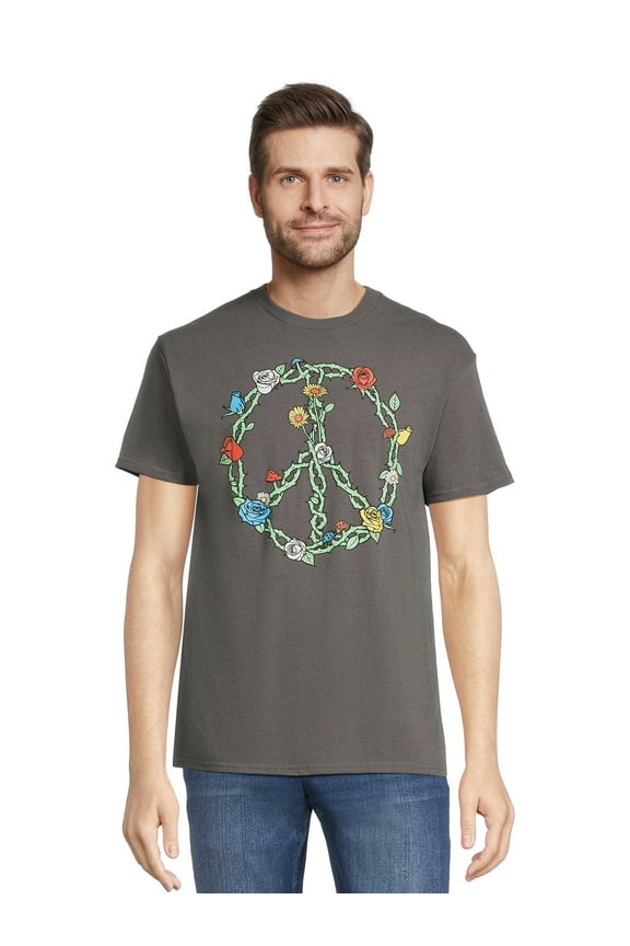 Men's and Big Men's Peace Sign Graphic Tee with Short Sleeves, Sizes S-3XL