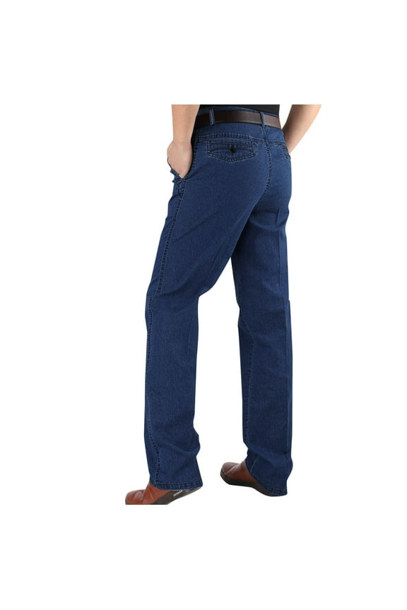 Men's and Big Men's Relaxed Fit Jeans Casual Solid Zipper High Stretch Straight Leg High Waisted Pants Blue 2XL
