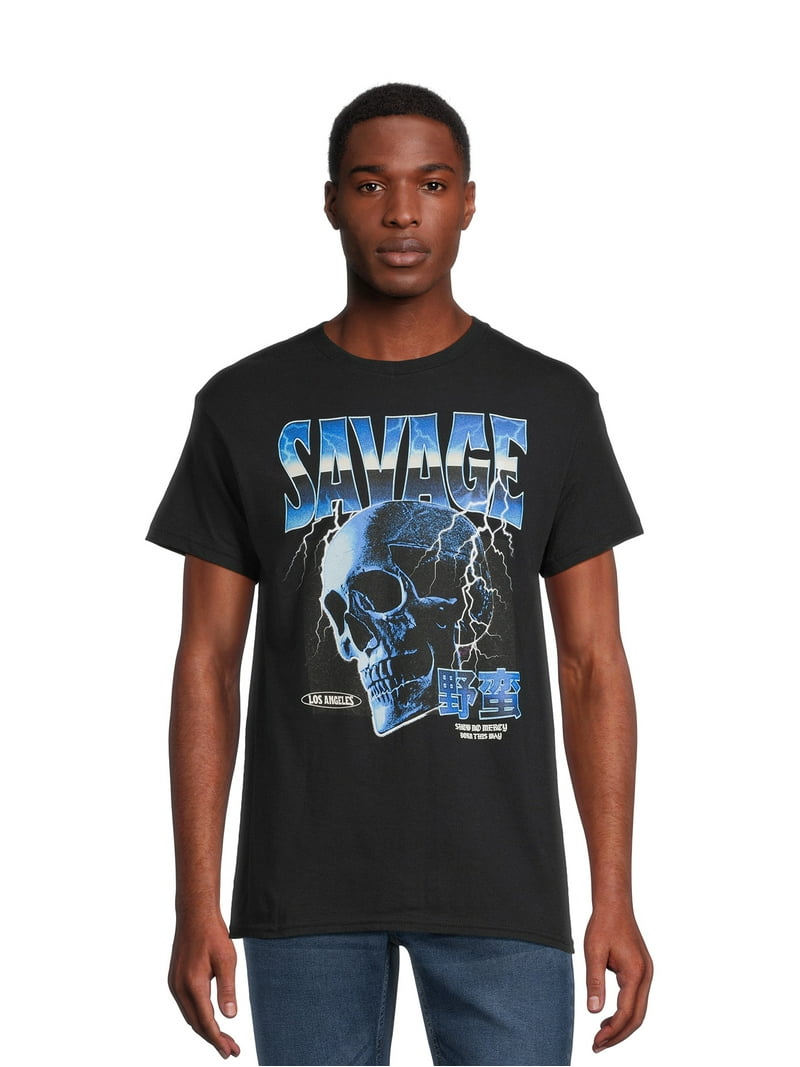 Men's and Big Men's Savage Skull Short Sleeve Graphic Tee, Sizes S
