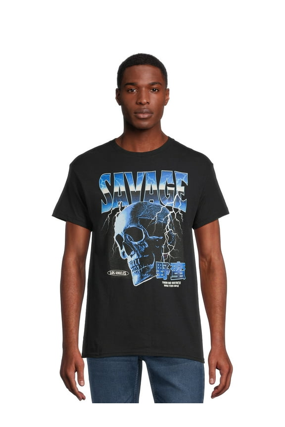 Men’s and Big Men’s Savage Skull Short Sleeve Graphic Tee, Sizes S-3XL