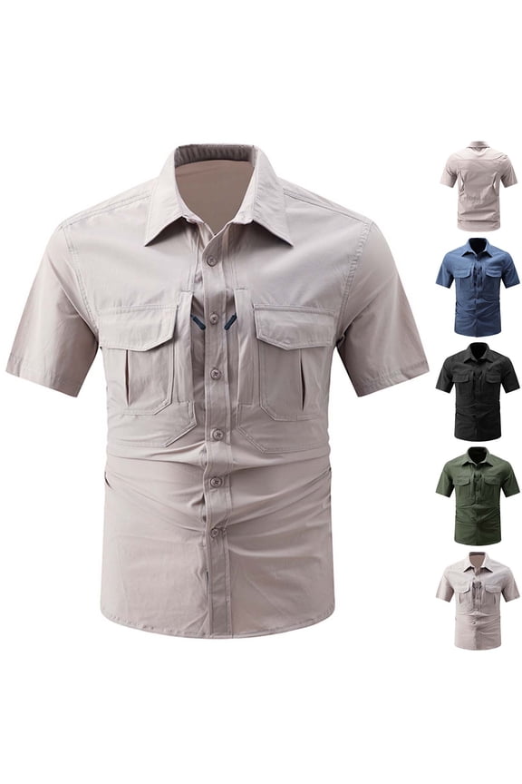 Men's and Big Men's Short Sleeve Button Down Work Shirts Summer Slim Fit - Lightweight Breathable, Cooling, Utility Pockets Size M-4XL Dark Blue
