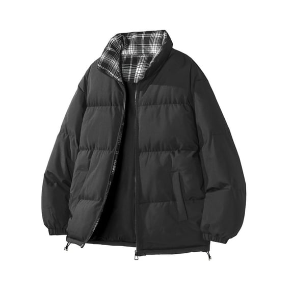 Men's and Big Men's Winter Jackets Fall Winter Warm Down Jacket Plaid Stand Collar Thermal Padded Coats Navy 3XL