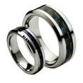 thumbnail image 1 of Men's and Ladies 8mm/6mm Tungsten Carbide with Blue Carbon Fiber Inlay Wedding Band Ring Set, 1 of 4