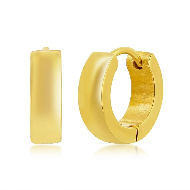 Men's and Unisex Polished 13mm Huggie Hoop Earrings Gold Plated