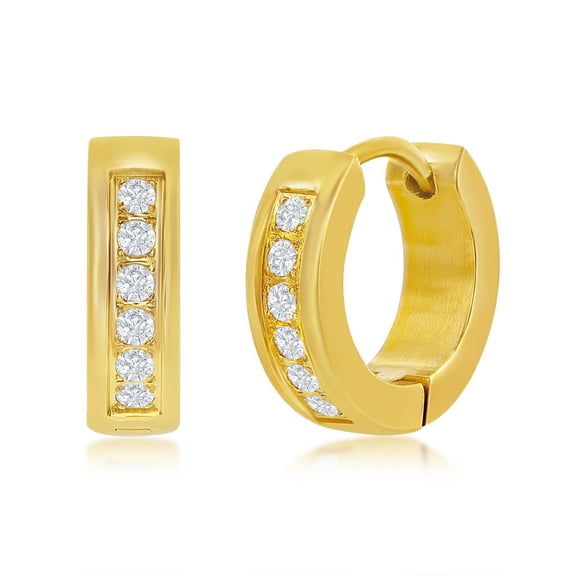 Men’s and Unisex Simulated Diamond CZ 13mm Huggie Hoop Earrings | Gold Plated Stainless-Steel Earrings | Dainty Jewelry for Men and Women