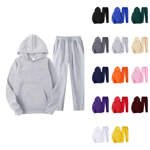 Men's and Women's 2-Piece Hooded Tracksuit Set – Solid Color Long Sleeve Sweatsuit with Tassels for Autumn Winter Leisure, Jogging & Workout