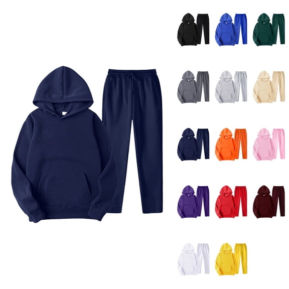 Men's and Women's 2-Piece Hooded Tracksuit Set – Solid Color Long Sleeve Sweatsuit with Tassels for Autumn Winter Leisure, Jogging & Workout