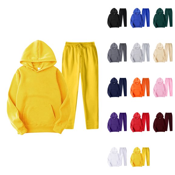Men's and Women's 2-Piece Hooded Tracksuit Set – Solid Color Long Sleeve Sweatsuit with Tassels for Autumn Winter Leisure, Jogging & Workout