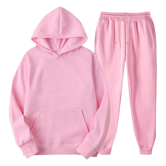 Men's and Women's Autumn Winter Casual Solid Color Hooded Tracksuit with Tassel Trim Athletic Outfit