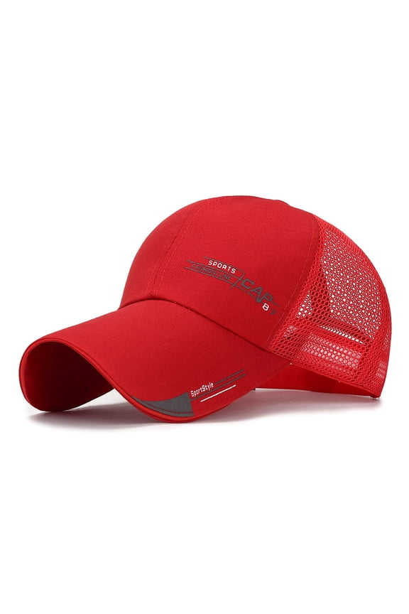 Men's and Women's Breathable Mesh Baseball Hat, UV Protection Outdoor Sun Cap with Wide Visor, Lightweight Adjustable Sport Running Hat Red