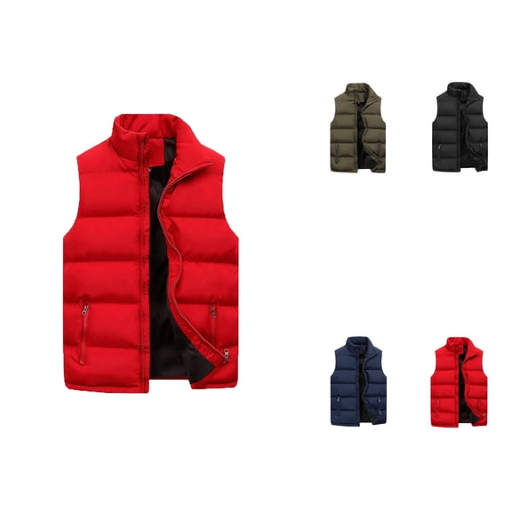 Men's and Women's Casual Solid Color Zip-Up Collar Sleeveless Cotton Padded Puffer Vest for Autumn Winter Outdoor Travel Hiking