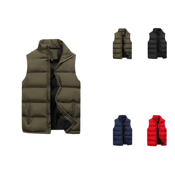 Men's and Women's Casual Solid Color Zip-Up Collar Sleeveless Cotton Padded Puffer Vest with Hood for Autumn Winter Outdoor Travel Hiking