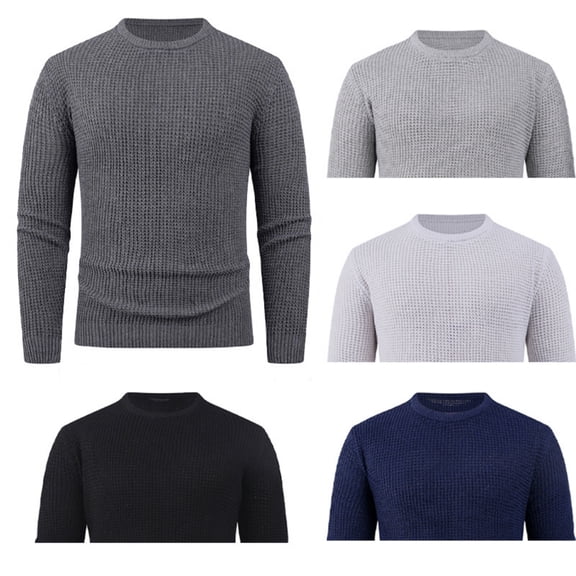 Men's and Women's Checkered Knit Sweater Round Neck Long Sleeve Casual Fashionable for Unisex Couple Wear and Winter Holiday Events,Dark Gray,XL