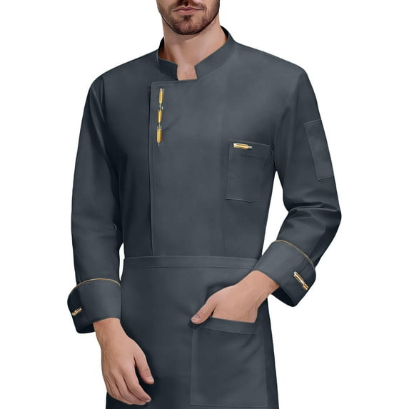 Men's and Women's Chef Coat, Long Sleeve Button Front Waterproof Oil-Resistant Professional Kitchen Uniform for Restaurant Hotel,Gray XL