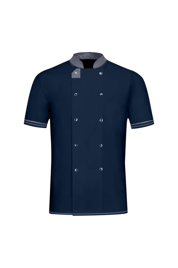 Men's and Women's Chef Jacket, Short Sleeve Cotton Professional Kitchen Uniform for Restaurant Hotel Cafe Chefs Comfortable Coat,Blue XL