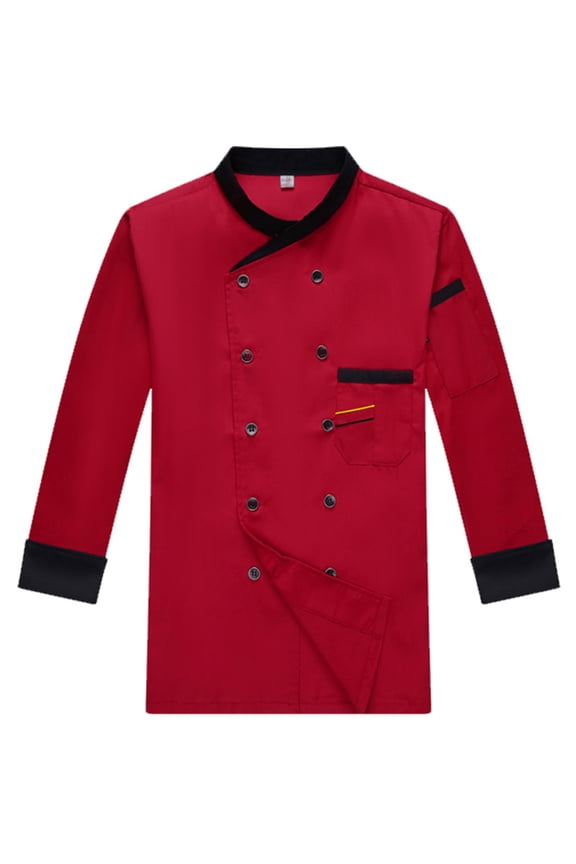 Men's and Women's Chef Uniform, Long Sleeve Professional Kitchen Work Jacket for Restaurant Catering Staff Back Kitchen Top,Red M