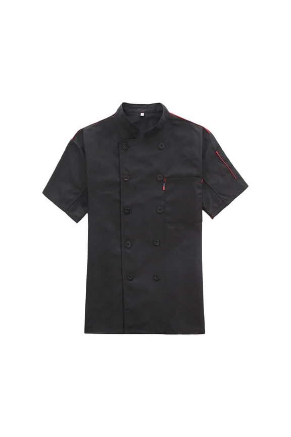 Men's and Women's Chef Uniform, Short Sleeve Professional Kitchen Work Jacket for Restaurant Catering Staff Back Kitchen Top,Black XL