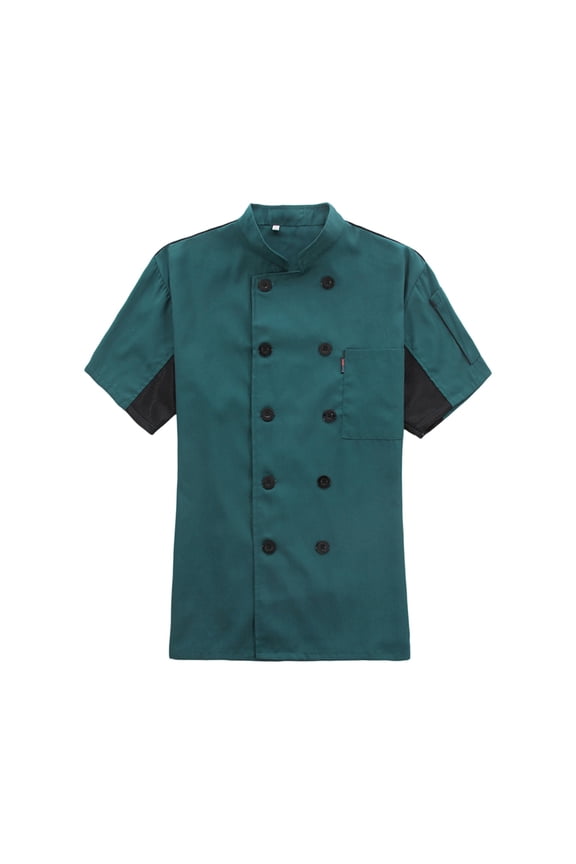 Men's and Women's Chef Uniform, Short Sleeve Professional Kitchen Work Jacket for Restaurant Catering Staff Back Kitchen Top,Green M