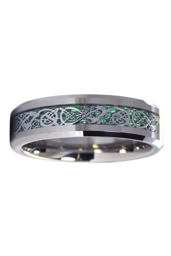 Men's and Women's Dragon Ring Green Carbon Fiber 6MM