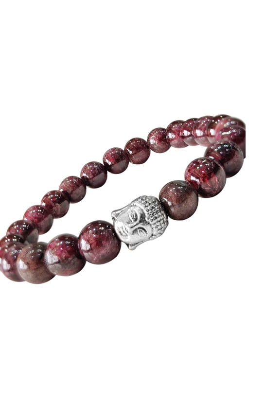 Men's and Women's Garnet Bracelet 8 mm Round Bead with Buddha Face Aanya Gems - Stone Chakra Bracelet (Color : Red)