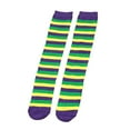 thumbnail image 1 of Men's and Women's Irish Socks with Purple, Yellow, Green Stripes, Three Color Mid Tube Socks, Knee Socks, Carnival Calf Socks - Purple, 1 of 5
