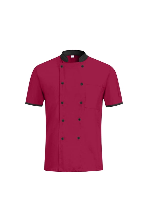 Men's and Women's Lightweight Chef Coat, Summer Short Sleeve Thin Kitchen Uniform for Restaurant Bakery Hotel Catering Service,Red M