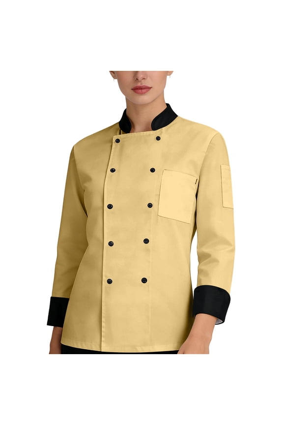 Men's and Women's Professional Chef Jacket, Long Sleeve Water Resistant Button Front Kitchen Uniform for Restaurant Bakery Hotel Use,Beige 2XL