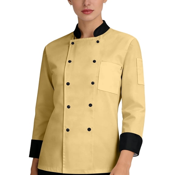 Men's and Women's Professional Chef Jacket, Long Sleeve Water Resistant Button Front Kitchen Uniform for Restaurant Bakery Hotel Use,Beige XS