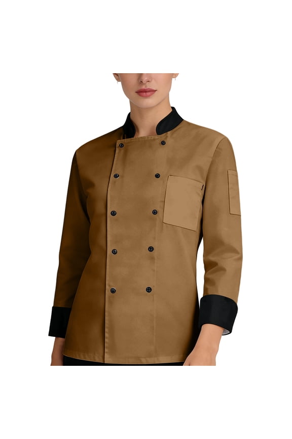 Men's and Women's Professional Chef Jacket, Long Sleeve Water Resistant Button Front Kitchen Uniform for Restaurant Bakery Hotel Use,Brown XL