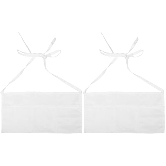 Men's and Women's Short Knotted Half-length Aprons Reusable Polyester Cotton Kitchen Miss Pocket Lace up 2 Count White