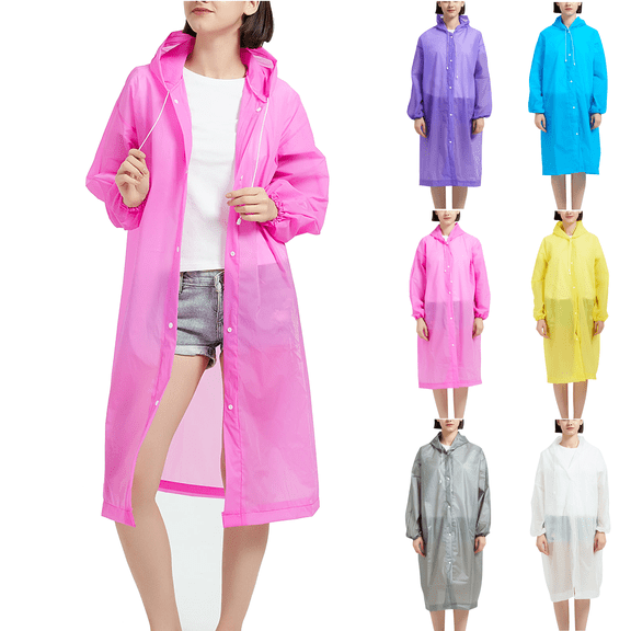 Men's and Women's Stylish Waterproof Lightweight Long Rain Jacket Active Outdoor Hooded Raincoat with Button