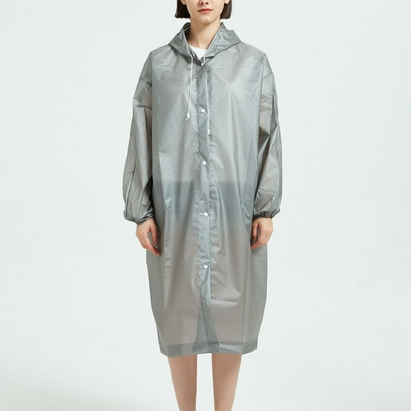 Men's and Women's Stylish Waterproof Lightweight Long Rain Jacket Active Outdoor Hooded Raincoat with Button