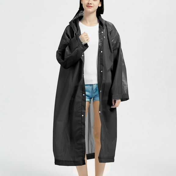 Men's and Women's Stylish Waterproof Lightweight Long Rain Jacket Active Outdoor Hooded Raincoat with Button