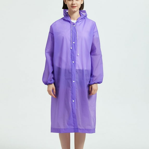 Men's and Women's Stylish Waterproof Lightweight Long Rain Jacket Active Outdoor Hooded Raincoat with Button