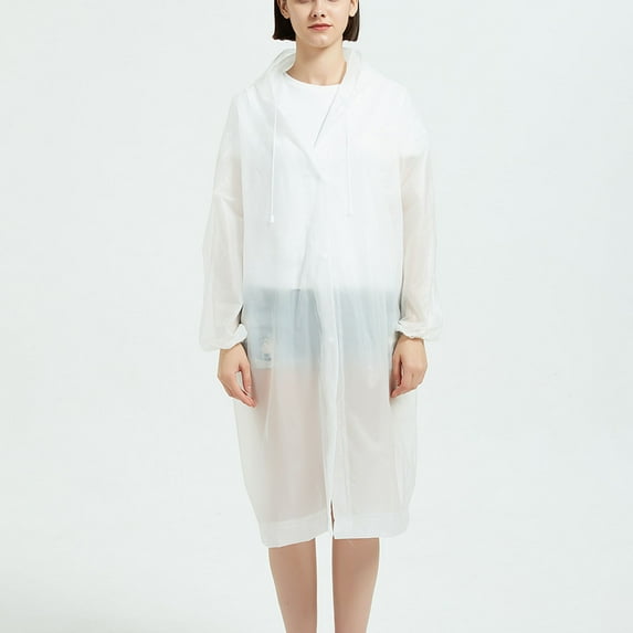 Men's and Women's Stylish Waterproof Lightweight Long Rain Jacket Active Outdoor Hooded Raincoat with Button