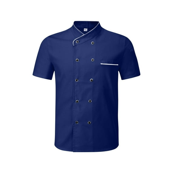 Men's and Women's Thin Chef Coat, Summer Short Sleeve Professional Kitchen Uniform for Hotel Restaurant Bakery Staff Culinary Wear,Blue L