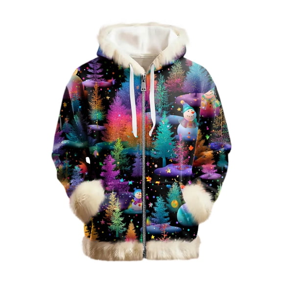 Men's and Women's Unisex Fashion Casual Top, Solid Color Long Sleeve Hoodie Sweatshirt with Pet Pocket and Christmas Print,Dark Purple,M