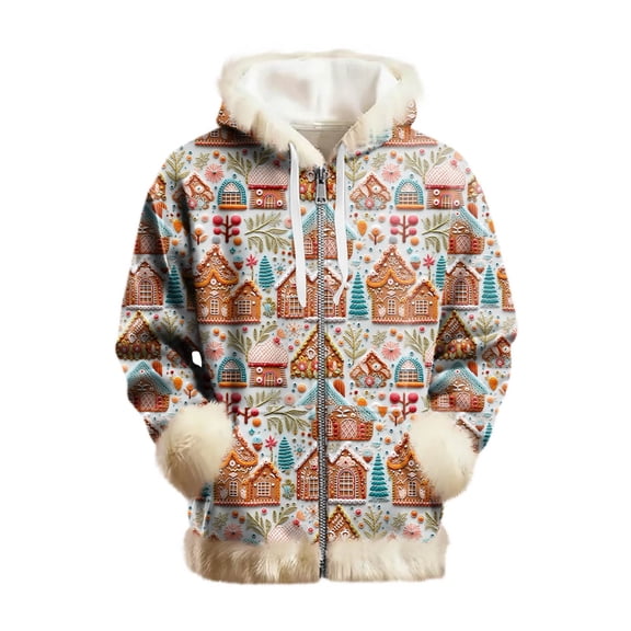 Men's and Women's Unisex Fashion Casual Top, Solid Color Long Sleeve Hoodie Sweatshirt with Pet Pocket and Christmas Print,Khaki,XL