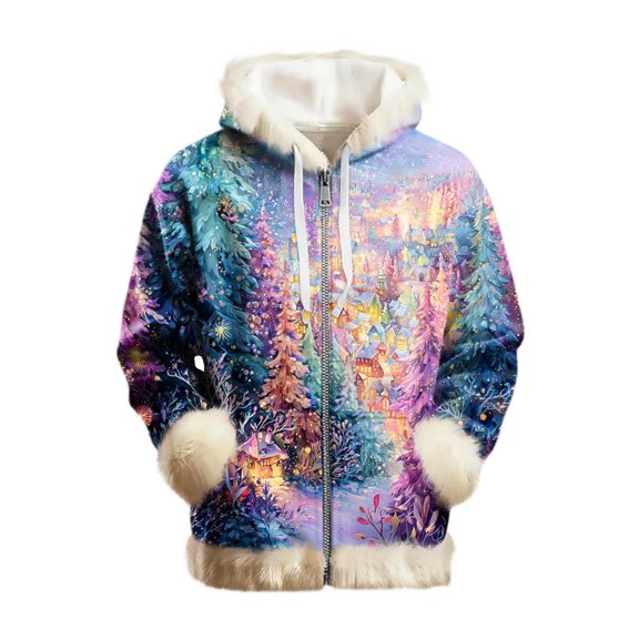 Men's and Women's Unisex Fashion Casual Top, Solid Color Long Sleeve Hoodie Sweatshirt with Pet Pocket and Christmas Print,Purple,S